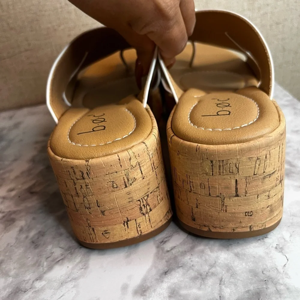 b.o.c. White Cork Wedge Sandals 8M
